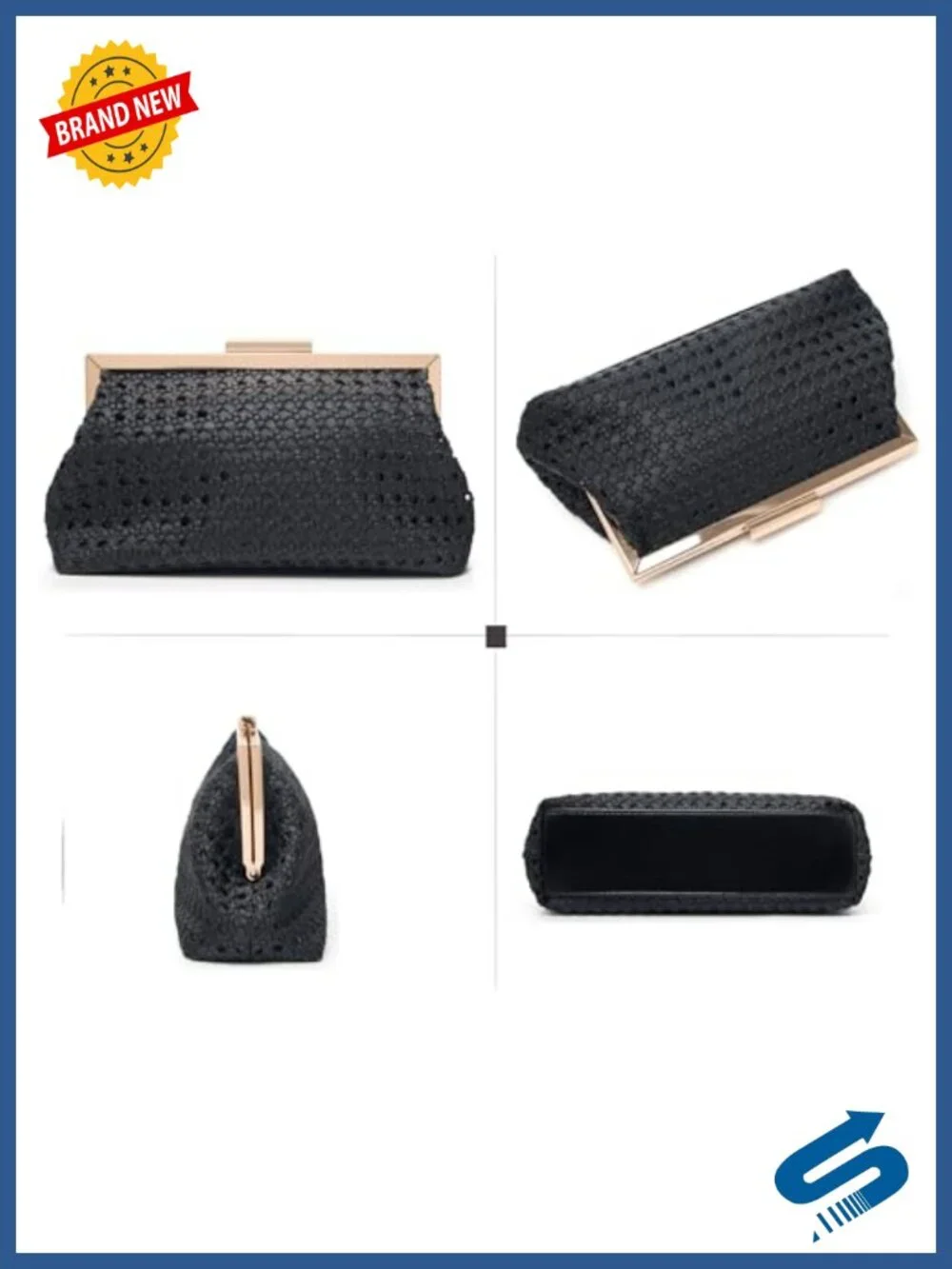 Faux Leather Woven Evening Clutch with Detachable Chain